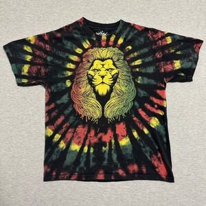 ODM Rasta Lion Tie Dye Graphic T-Shirt Black Red Green Yellow Mens Size Large